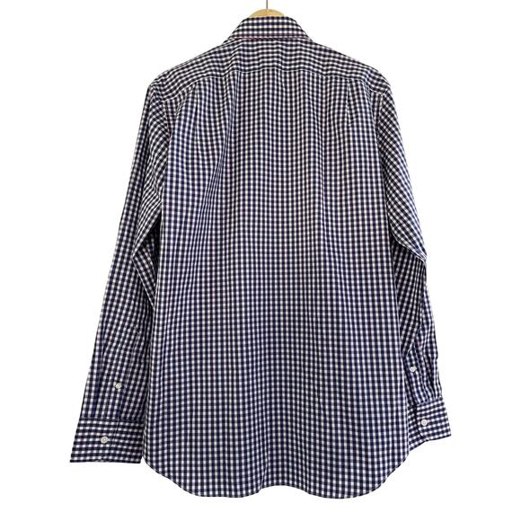 J Crew Mens Slim Performance Button Up Shirt Size L Navy Check Office Church - Picture 2 of 6